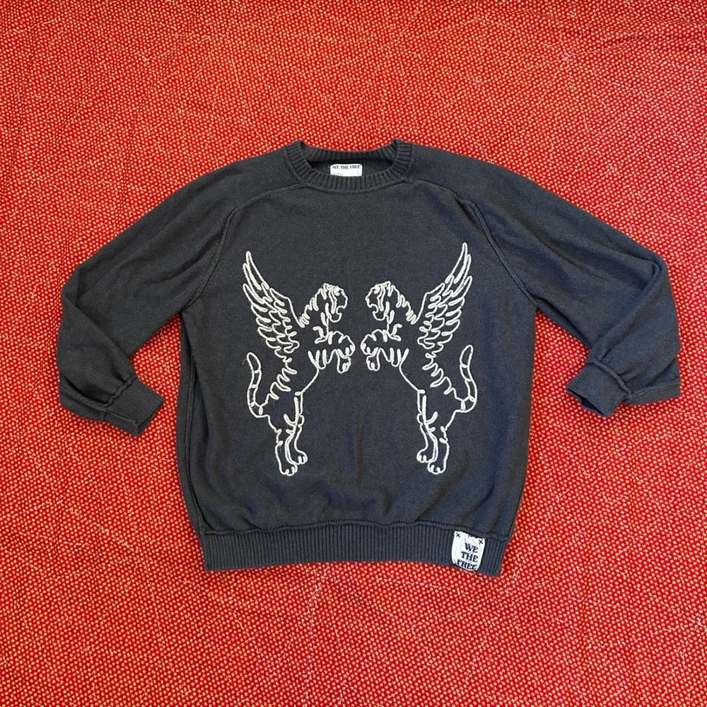 We The Free Free People Grey Winged Tiger Graphic Crewneck Sweatshirt Large